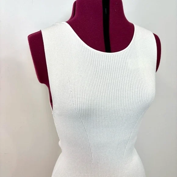 Massimo Dutti White Ribbed Slim Fit Knee length Dress sz M - Picture 4 of 8